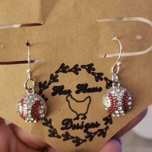 Rhinestone baseball earrings